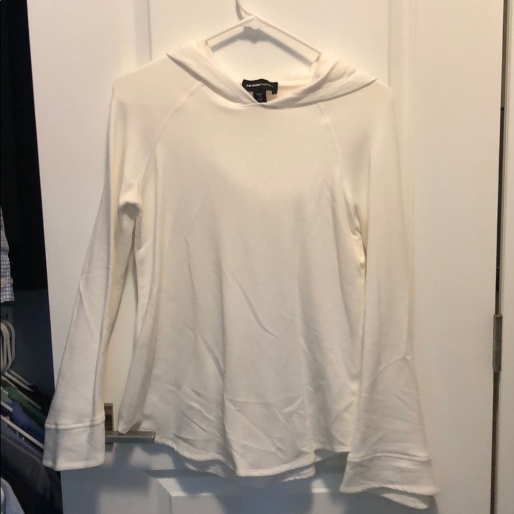 White hooded bell sleeve sweatshirt